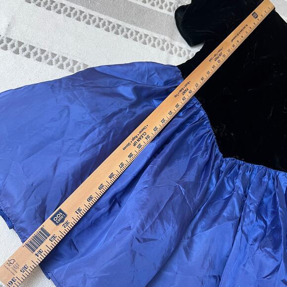 Vintage Jessica McClintock Gunne Sax Black Velvet Blue Prom Cocktail Party Dress - Picture 4 of 10